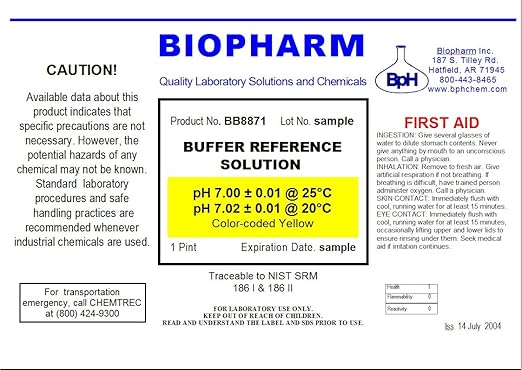 pH Buffer Calibration Solution Kit 2-Pack — one pH 4.00 (red) and one pH 7.00 (Yellow) Each 500 mL (1.06 Pint) — NIST Traceable Reference Standards for All pH Meters