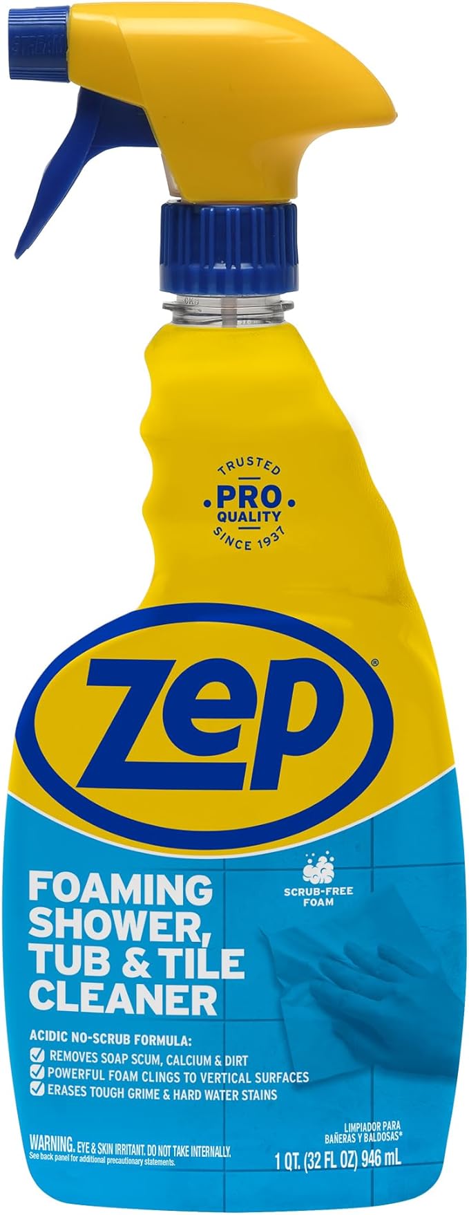 Zep Foaming Shower Tub and Tile Cleaner - 32 oz (Case of 12) ZUPFTT32 - No Scrub Formula Breaks up Tough Buildup on Contact