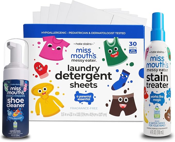 Miss Mouth's Messy Eater Stain Treater - 4oz Stain Remover - 4oz Messy Stepper - Laundry Detergent Sheets
