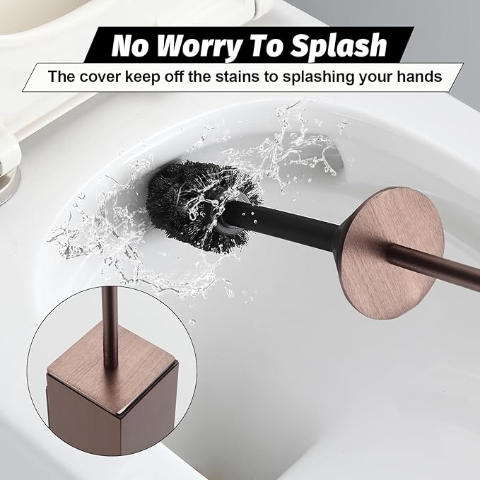 BGL Toilet Brush and Holder Set Rose Gold Wall Mounted for Bathroom Round Design