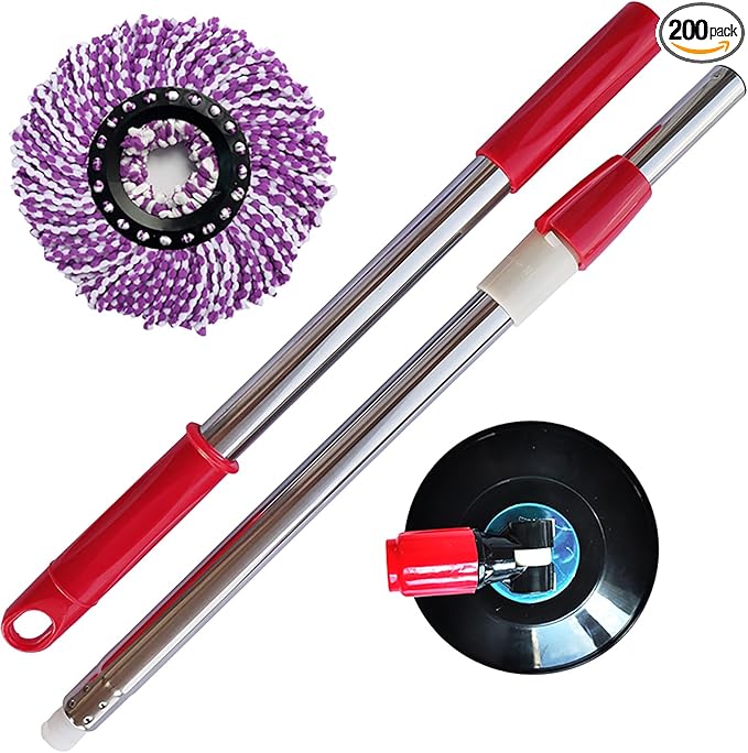 Spin Mop Replacement Handle 47.6-inch 360 Degrees Rotating Telescopic Replacement Mop Stick with Robust Reinforced Plastic Disc for Spin Mop Bucket Cleaning System (Plastic DiscRed)