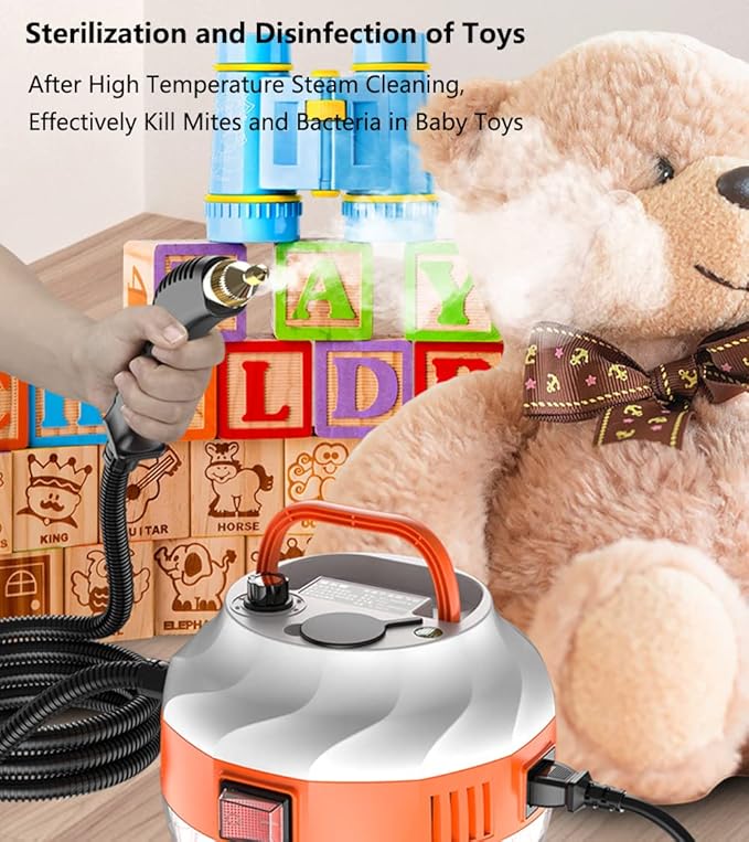 High Pressure Steam Cleaner Gun 2500W Portable High Temperature Steam Cleaning Machine with 3 Brush Home Use Powerful Handheld Steam Cleaner for Kitchen Grease Furniture Bathroom Car (Orange)