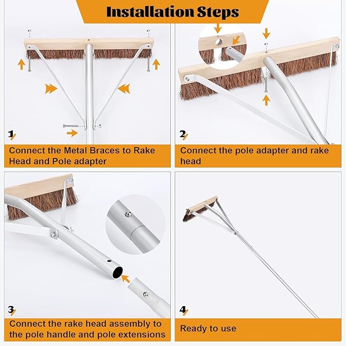 Leaf Roof Brush and Roof Rake 21 Ft Adjustable Length Roof Cleaning Tool Remove Roof Leaves Safely with Natural Brush Head Lightweight Easy to Use &amp Store