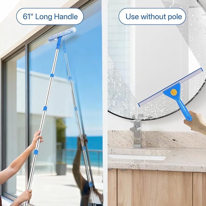 Window Cleaning Kit with Collapsible Bucket 3 Gallon 14 Window Squeegee and 15 Scrubber with 61 Long Handle Professional Window Washing Kit Cleaner Tool for Home Outdoor Office Commercial Use