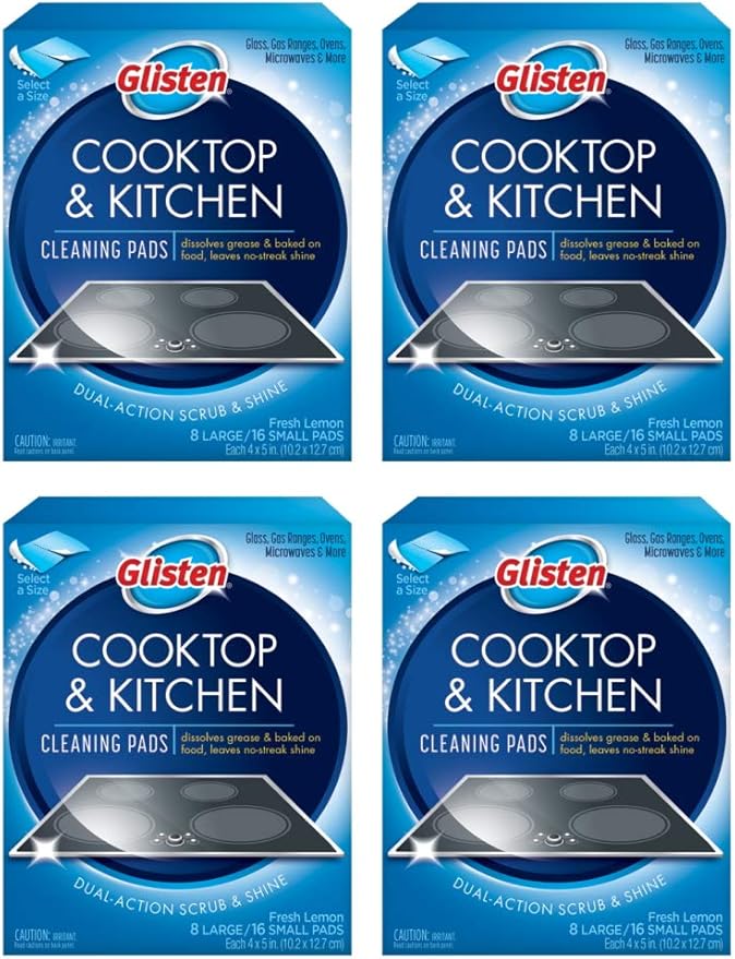 Glisten GC0608T Cooktop &amp Kitchen Cleaning 8 Large/16 Small Pads Per Box 4 Pack