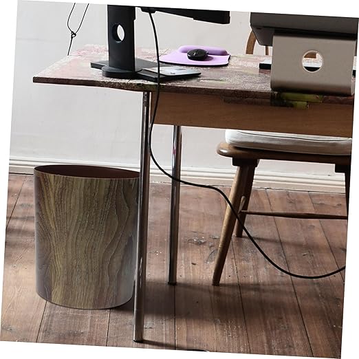 Alipis Large Capacity Imitation Wood Grain Trash Can Waste Basket for Living Room Kitchen Bathroom