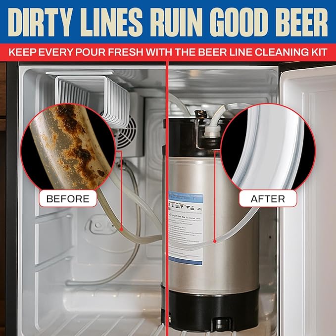 Kegerator Cleaning Kit with 1 LB Beer Line Cleaner Made in USA – 30+ Uses Complete Keg Cleaning Kit with Metal Coupler Squeeze Bottle Wrench Detailed Instructions Storage Bag &amp Beer Tap Brush