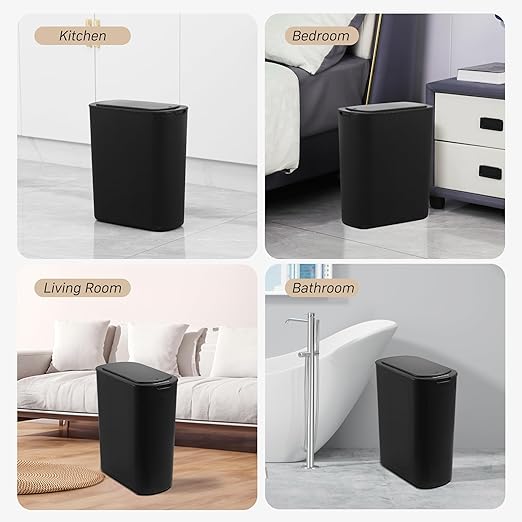 Automatic Bathroom Garbage Bin with Lid 5 Gallon Touchless Trash Bin Smart Electric Narrow Waterproof Trash Can for Toilet Office Kitchen Bedroom Living Room