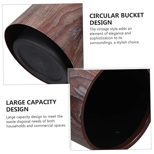 Unomor Imitation Wood Grain Trash Can Vintage Style Wastebasket for Home Office Bathroom and Kitchen No Lid Capacity Modern Elegant Design Multi Scene Use