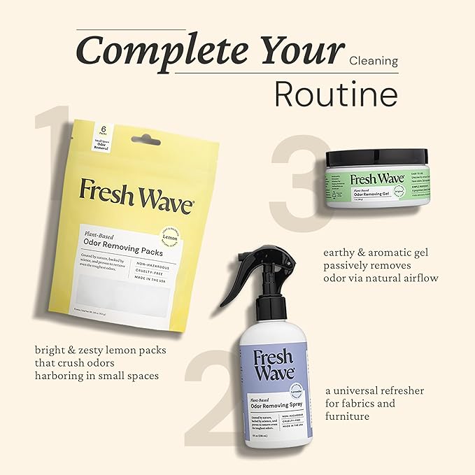 Fresh Wave Odor Removing Lemon Variety Bundle: (1) 8 fl.oz. Spray (1) 6ct Packs (1) 15 oz. Gel