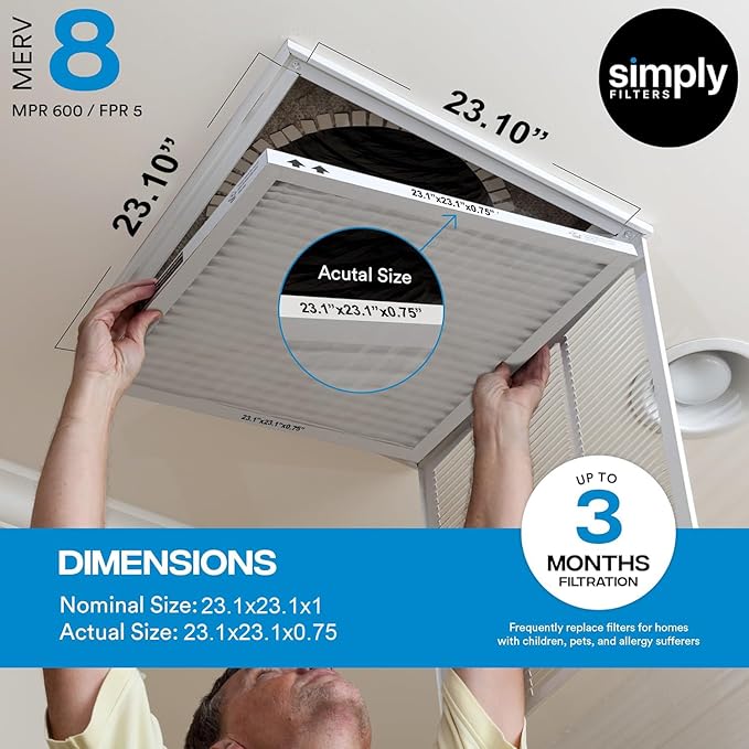 Simply 30x36x1 Air Filter Merv 8 MPR 600 6 Pack For Home AC Furnace &amp HVAC (Actual Size: 29.75x35.75x0.75) DUST Pet &amp Allergy Control
