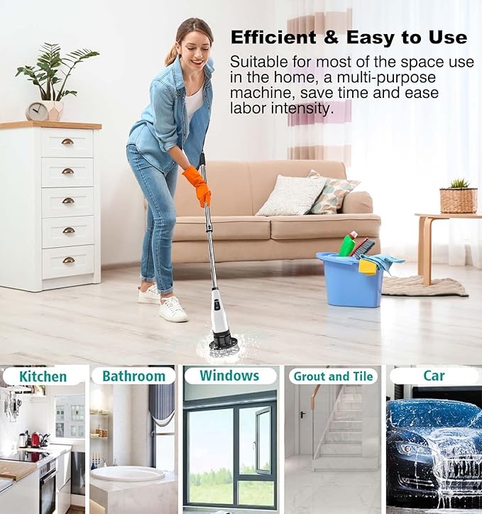 MGLSDeet Electric Spin Scrubber Scrub Brush Rechargeable Cleaning Brush with 8 in 1 Replaceable Brush Heads Cordless Power Spin Scrubber 90Mins for Bathroom Shower Bathtub Glass Car