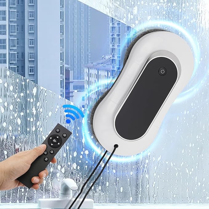 Window Cleaning Robot with Dual Water Spray 3200Pa Sunction Power Automatic Windows Cleaner Window Washer Glass Cleaning Robot with Double-Side Water Spray 70ml Waters Tank (White)