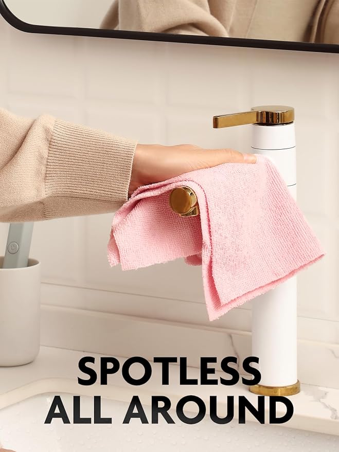 Fantasticlean Microfiber Cleaning Cloth Roll -40 Pack Tear Away Microfiber Towels 12 x 12 Reusable Washable Lint Free Ultra Absorbent Dishcloth for Car Pet Kitchen Cleaning Supplies (Pink)