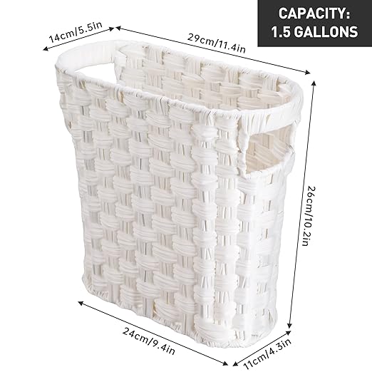 Wicker Waste Basket with Built-in Handles Multifunctional Mini Basket for Home and Office Compact Design and Durable Construction with Fine Artisanal Craftsmanship (White)