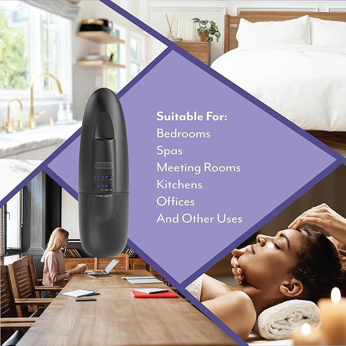 Levona Scent Essential Oil Diffuser - Plug In Air Freshener for Home Household Supplies &amp Hotel Waterless Diffuser &amp Nebulizer 500 sqft - Abela 100 Matte Black (Button Control 120ml Oil I