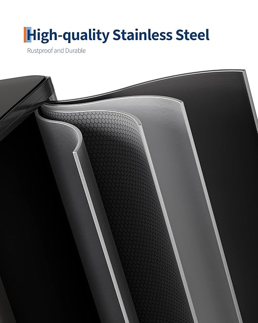 GarveeHome 2 x 4 gal Stainless Steel Double Trash Can with Lid for Kitchen Large Dual Trash and Recycle Bin Combo Step-on Kitchen Metal Garbage Cans PP Inner Buckets Liner Rim Black