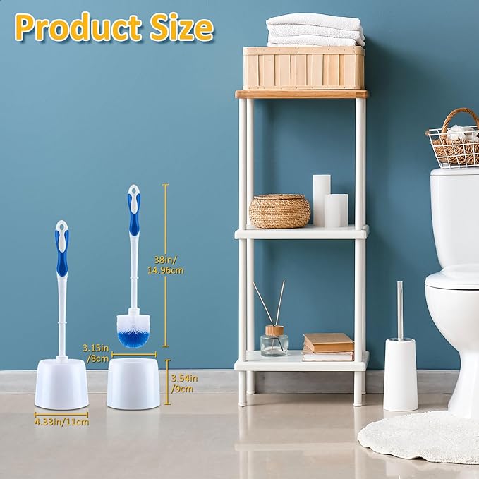 Tioncy 6 Pack 14.96 Inches Toilet Brush with Holder Toilet Bowl Brush and Caddy Set Stiff Bristles Scrubber for Bathroom Cleaning Supplies (BlueWhite)