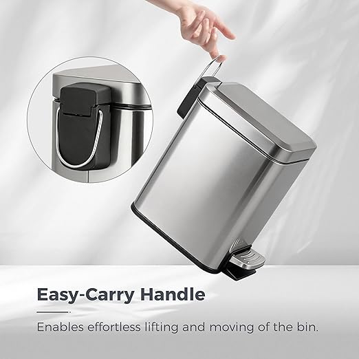 Sineng 1.6 Gallon Stainless Steel Slim Rectangular Pedal Trash Can with Soft Close LidSpace-Saving Waste Bin for BathroomBedroomDurable Pedal Step Trash canCompact Trash bin