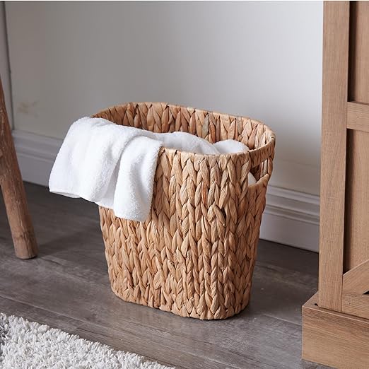 Bathroom Trash Can Handwoven Wicker Trash Can with Handles for Bedroom Living Roon Kitchen Bathroom and Office Water Hyacinth Wicker Waste Basket 1 Pack 13L x 7.5W x 12.2H 3.2 Gallon