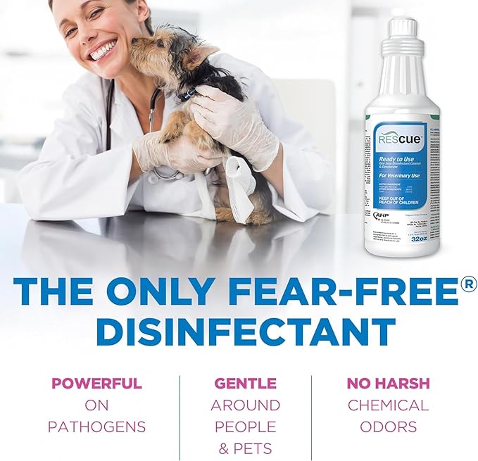 REScue One-Step Ready-to-Use Disinfectant Cleaner &amp Deodorizer – For Veterinary Use Animal Shelters Pet Foster Homes Kennels Litter Box – 32 Ounce RTU (6 Pack)
