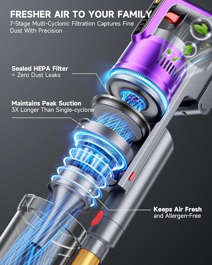 Cordless Vacuum Cleaner 680W 55kPa Vacuum Cleaners for Home Up to 75Mins Cordless Rechargeable Vacuum Cleaner Anti-Tangled Vacuum Cleaner 1.8L for Hardwood FloorCarpetsPet Hair Nova G8