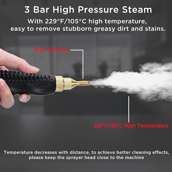 Handheld Steam Cleaner 2500W High Temperature Pressurized Steam Cleaner for Home Use Fast Heating Portable Steamer Cleaning Machine with 3 Brush Heads for Kitchen Car Detailing