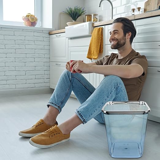 STOBOK Clear Trash Can Square Wastebasket Large Garbage Bin Decorative Rubbish Can Wastepaper Container 1.5L for Home Office Bathroom Bedroom Kitchen