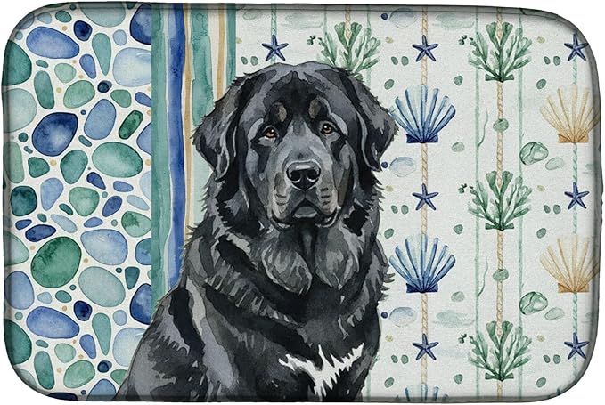 Caroline's Treasures Black Tibetan Mastiff Coastal Sea Glass Dish Drying Mat Absorbent Dish Drying Mat Pad for Kitchen Counter Dish Drainer Mat for Countertop 14 x 21 Multicolor