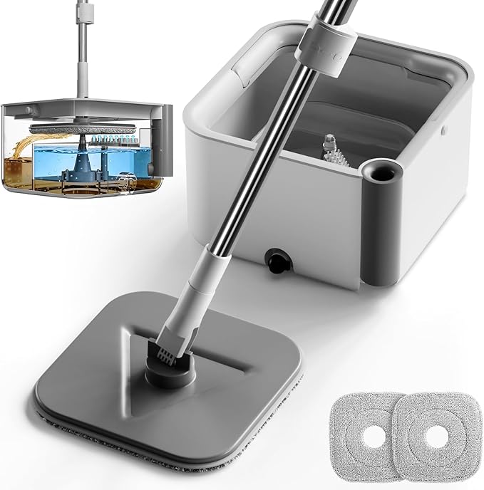 Masthome Mop and Bucket Set360° Square Spin Mop with Separate Dirty Water SystemVersatile Mops for Walls with 64 Extra Long Handle Telescopic2 Microfiber PadsMops for Home Floors Cleaning
