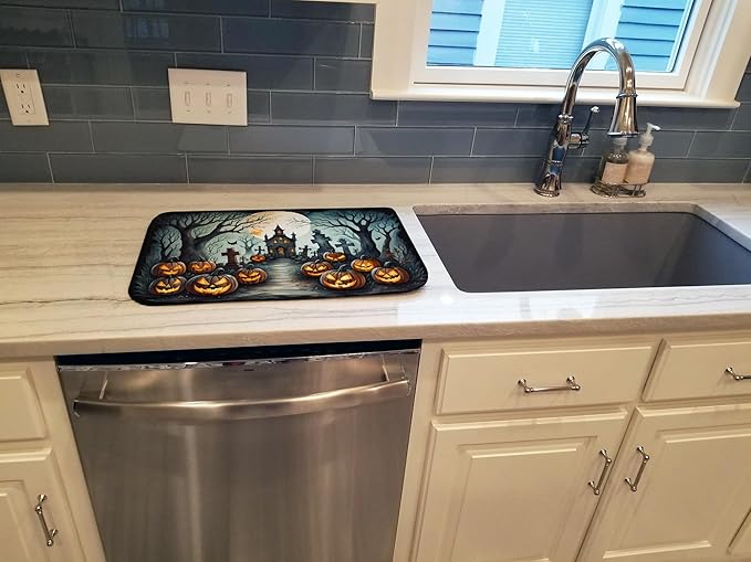 Caroline's Treasures DAC2215DDM Graveyard Spooky Halloween Dish Drying Mat Absorbent Dish Drying Mat Pad for Kitchen Counter Dish Drainer Mat for Countertop 14 x 21 Multicolor