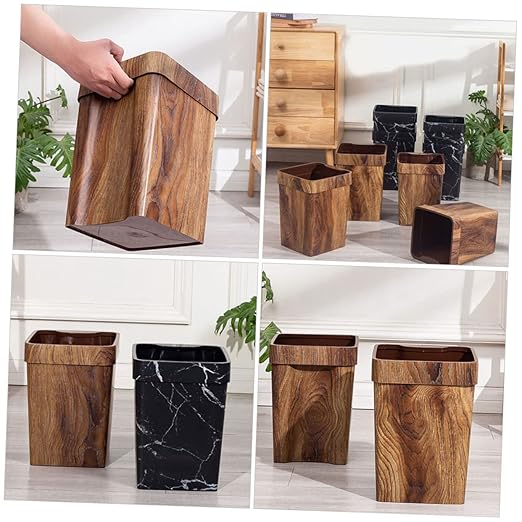 Heavy Duty Trash Can Wood Grain Multi-Function Waste Basket for Home Office