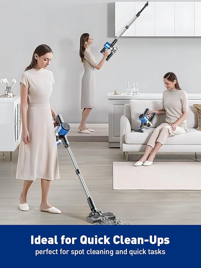 Cordless Vacuum Cleaner 8 in 1 Powerful Suction Lightweight Vacuum Cleaner for Home LED Display 3 Suction Modes 45Mins Detachable Battery Vacuum for Hard Floor Carpet Pet Hair