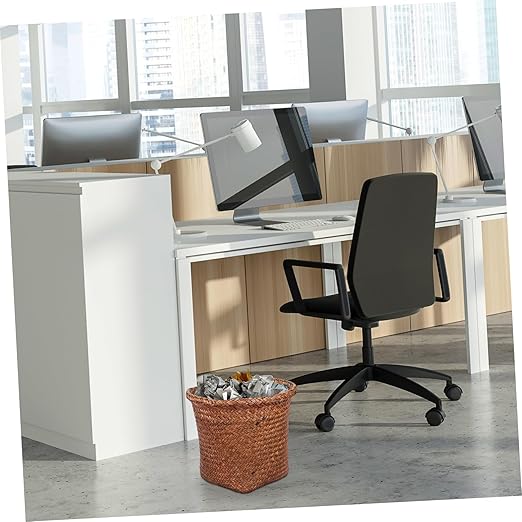 Healifty Natural Straw Woven Wastebasket Small Office Trash Container Open Top Practical Waste Paper Basket Storage Bin for Home and Bedroom