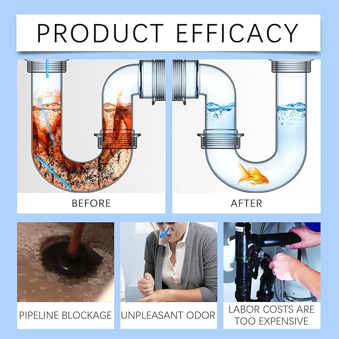 Drain Unclogging and Cleaning Powder - Kitchen &amp Bathroom Pipe Cleaner Removes Blockages Dirt Odors and Leaves A Fresh Scent(1PCS)
