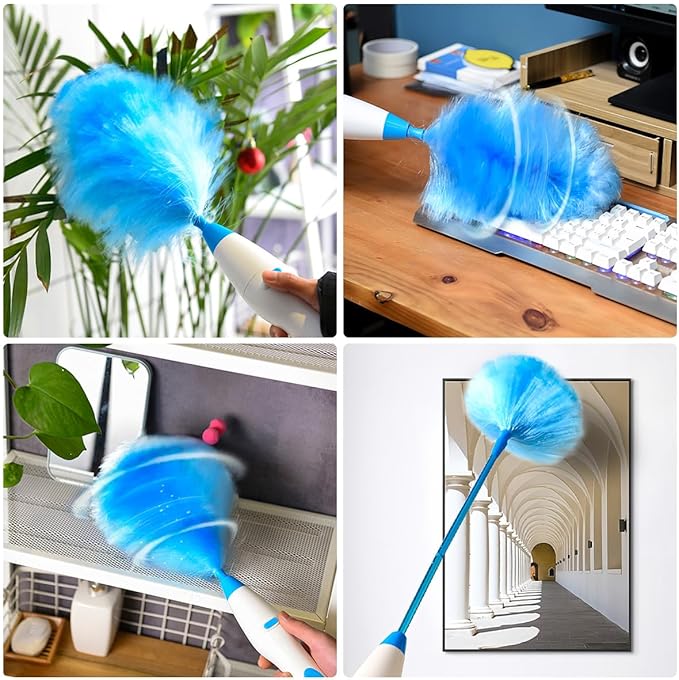 Electric Duster Brush-180°Electric Duster Multi-Function Automatic Electrostatic Adsorption Brush Cleaning Tool for Furniture Window and Bookshelf