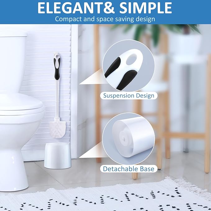 Tioncy 6 Pack 14.96 Inches Toilet Brush with Holder Toilet Bowl Brush and Caddy Set Stiff Bristles Scrubber for Bathroom Cleaning Supplies (BlackWhite)