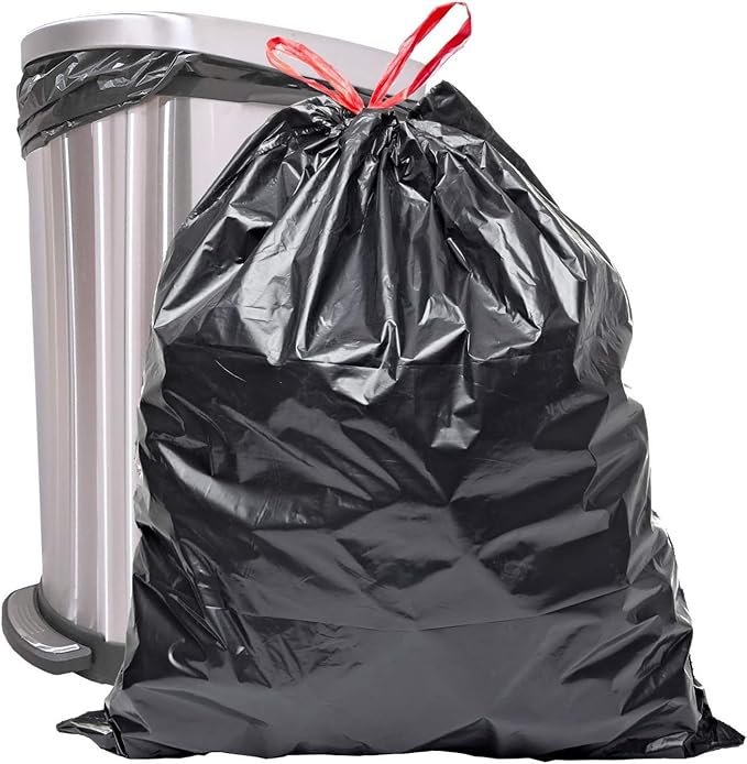 Drawstring Trash Bags 33 Gallon 33 x 39 Inches 100 Count Black