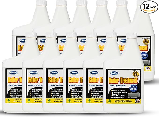ComStar Boiler Treatment 1 Quart Boiler Water Cleaner &amp pH Neutralizer Removes Oil &amp Sludge Inhibits Scale &amp Corrosion No Flushing Required Easy to Use with Color Indicator (Pack of