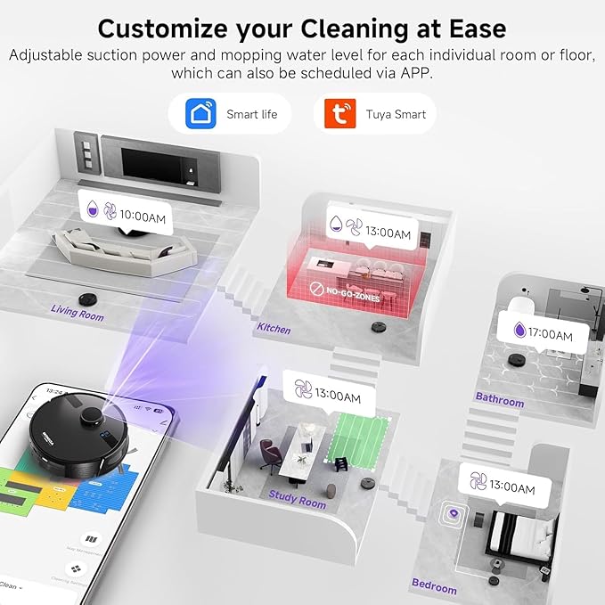 MONSGA Robot Vacuum and Mop Combo 6000Pa Robotic Vacuum with 3.5L Self Emptying Station Lidar Navigation Robot Vacuum Cleaner 180mins Runtime APP/Remote/Voice Control for Hard Floors and Carpets
