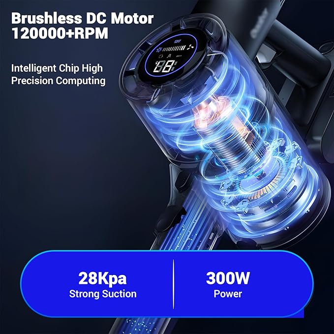 ZENG Cordless Vacuum Cleaner 28Kpa 330W 50Mins Self Standing Stick Vacuum Anti-Tangle Wireless Vacuum Cordless with Wall Mount Charging LED Touch Screen Vacuum Cleaners for Pet Hair Carpet