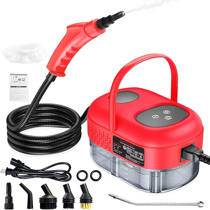 Handheld Steam Cleaner with Touch Screen Portable Steamer for Cleaning Hand Held Steamer Cleaner Pressurized Hand Steam Cleaner for Home Car Detailing Walls Grout Couch Tile Carpet Red