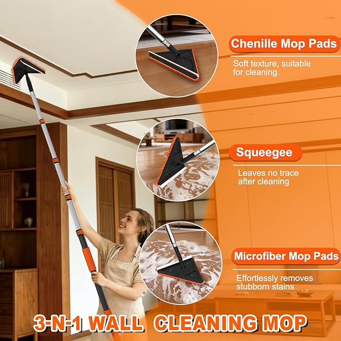 26FT Reach Duster Cleaner Kit Dusters for Cleaning with Extension Pole Baseboard &amp Wall and Window Cleaner Mop for Fan Blades High Ceiling and Cobweb