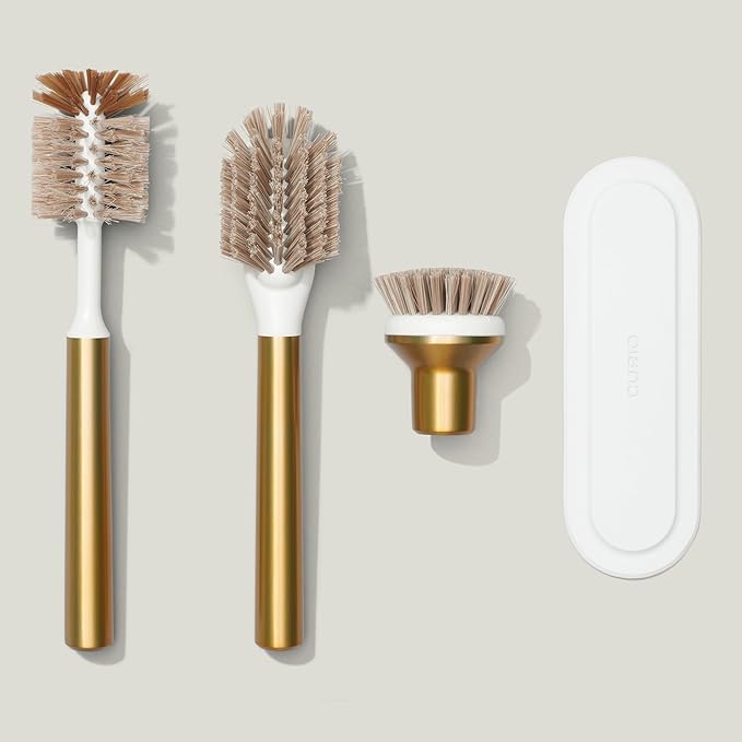 Ionic Brush Set Magnetized to Stand Upright Stainless Steel with Replaceable Heads Brass/Gold