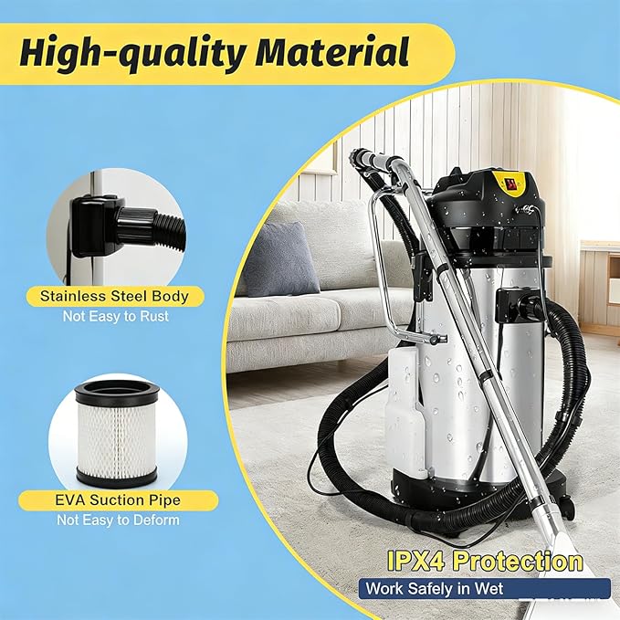 3-in-1 Multi-Purpose Wet Dry Vacuum Cleaner Commercial Grade for Carpet Floor &amp Sofa with Large Capacity Tank &amp 360° Wheels 20L