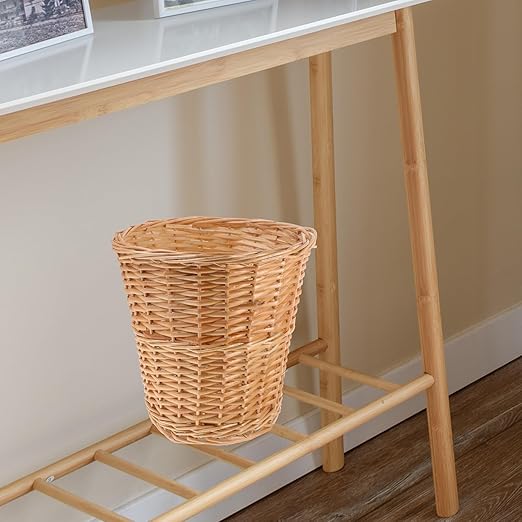 Alipis Wicker Trash Can Woven Basket Home Wastebasket Natural Rattan Pastoral Style Household Garbage Bin for Bedroom and Office Use