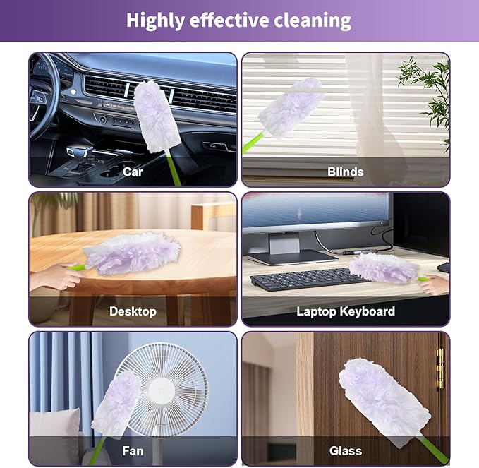 50 Count 360° Multi-Surface Feather Duster Refills Compatible with Swiffer Dusters Thickened Heavy-Duty Material Disposable Dusters Kit Includes 2 Handle for Efficient Cleaning