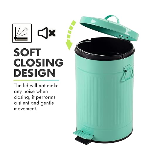 Mint Green Trash Can with Lid Turquoise Bathroom Bedroom Waste Basket Soft Close Small Teal Garbage Can Retro Vintage Home Office Trash Can 12 Liter/3 Gallon Glossy Mint Green