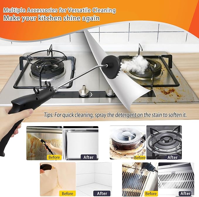 Handheld Steam Cleaner 2500W 1500ml High Pressure Steamer for Cleaning (Black-1500ML Water Tank)