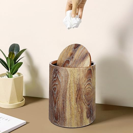 BESTOYARD Imitation Wood Grain Trash can with Lid - 12L Large Capacity Wastebasket for Home Office and Hotels for Living Room and Bedroom